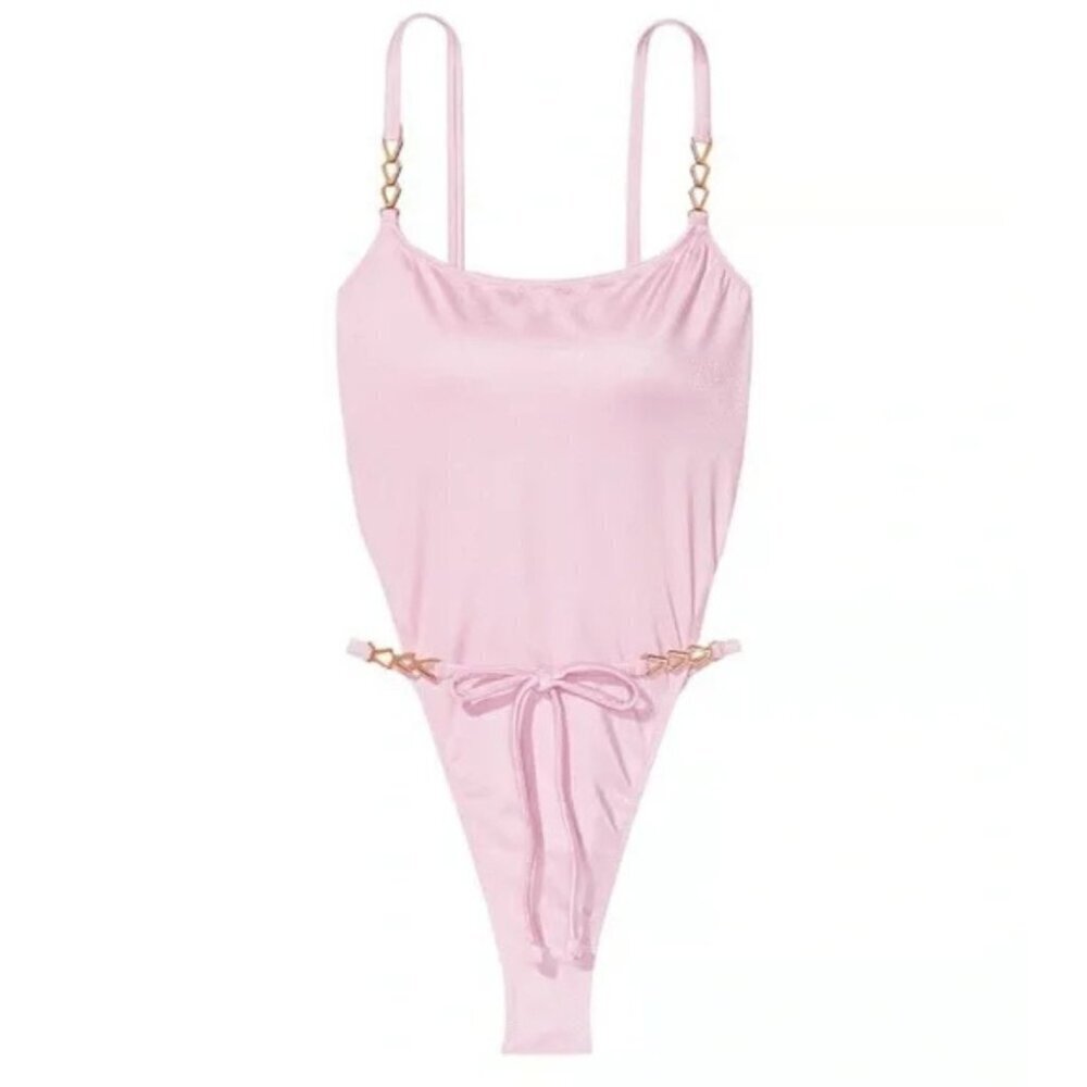 New! Victoria’s Secret Pink Chain Strap High Leg One Piece Swimsuit 3538